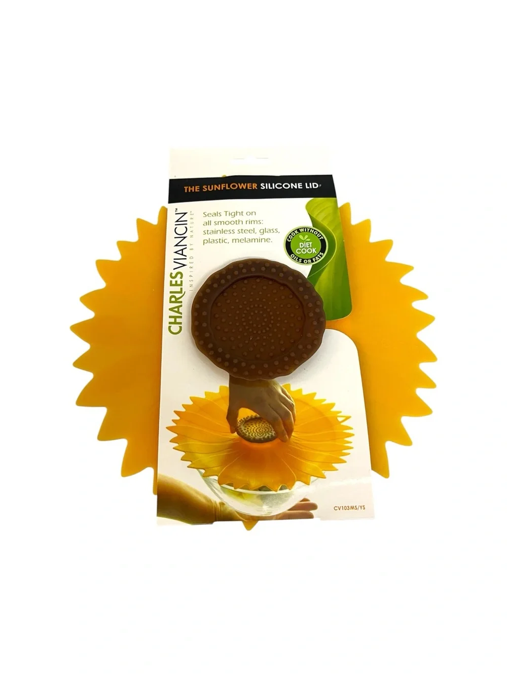Charles Viancin Airtight Silicone Lid 8” Brand New Sunflower in Yellow